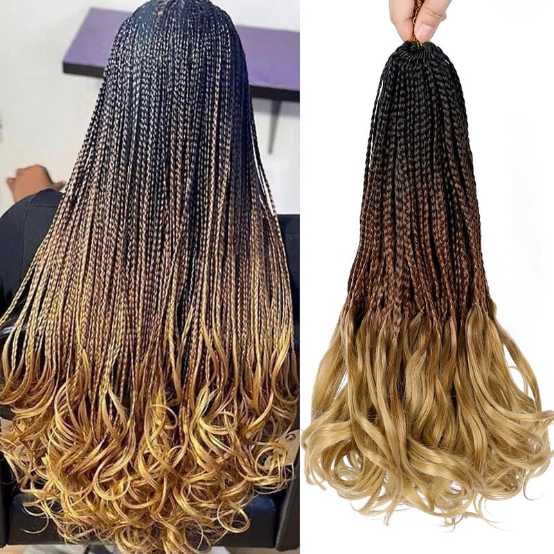 Dorsanee French Curl Crochet Braids 14 Inch 6 Packs Goddess Box Braids Crochet Hair Pre Looped French Curly Braiding Hair Crochet Box Braids With Curly Wavy Ends Synthetic Hair Extensions (#1B/30/27) - Image 1