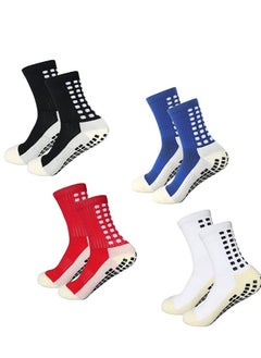 Generic Men's Soccer Socks Anti Slip Non Slip Grip Pads for Football/Basketball, 4 Pairs  2 WHITE ...2 BLACK  - Image 1