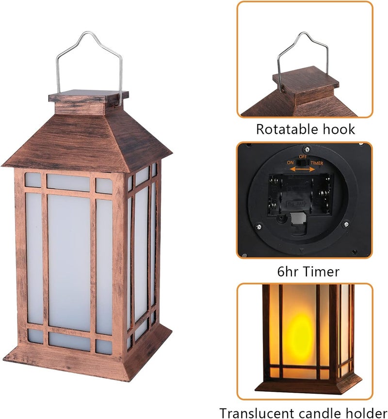 Bdor 2-Pack 13" Vintage Candle Lantern with Led Flameless Candle (6hr Timer) - IP65 Waterproof Battery Powered - Outdoor Patio Hanging Lanterns Decorative Tabletop Lanterns - Image 5