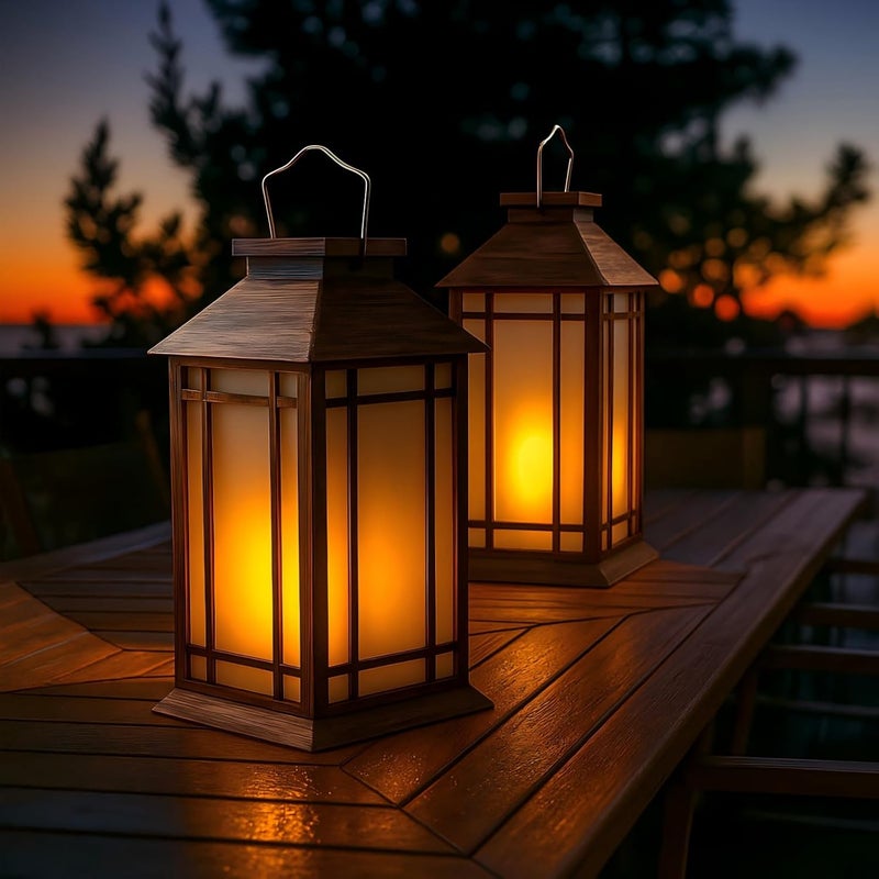 Bdor 2-Pack 13" Vintage Candle Lantern with Led Flameless Candle (6hr Timer) - IP65 Waterproof Battery Powered - Outdoor Patio Hanging Lanterns Decorative Tabletop Lanterns - Image 3