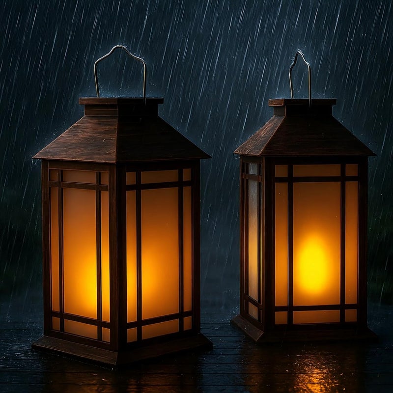Bdor 2-Pack 13" Vintage Candle Lantern with Led Flameless Candle (6hr Timer) - IP65 Waterproof Battery Powered - Outdoor Patio Hanging Lanterns Decorative Tabletop Lanterns - Image 2