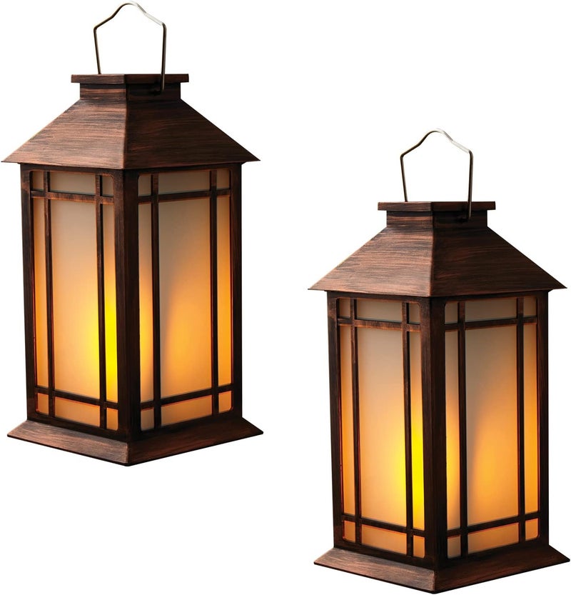 Bdor 2-Pack 13" Vintage Candle Lantern with Led Flameless Candle (6hr Timer) - IP65 Waterproof Battery Powered - Outdoor Patio Hanging Lanterns Decorative Tabletop Lanterns - Image 1