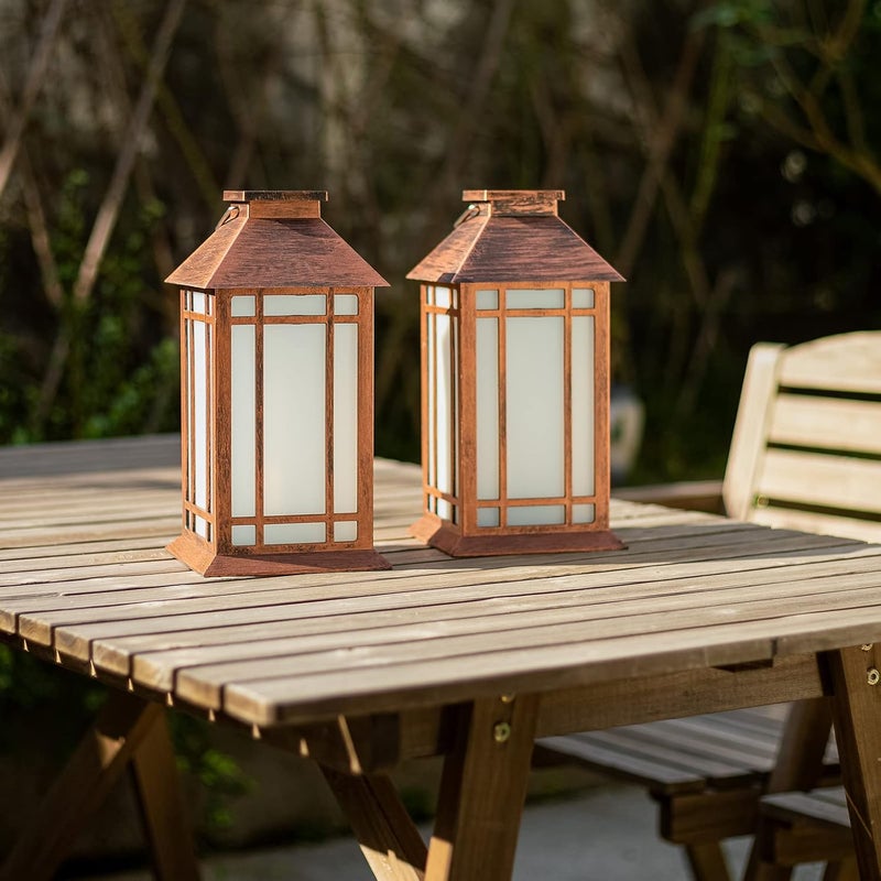 Bdor 2-Pack 13" Vintage Candle Lantern with Led Flameless Candle (6hr Timer) - IP65 Waterproof Battery Powered - Outdoor Patio Hanging Lanterns Decorative Tabletop Lanterns - Image 4