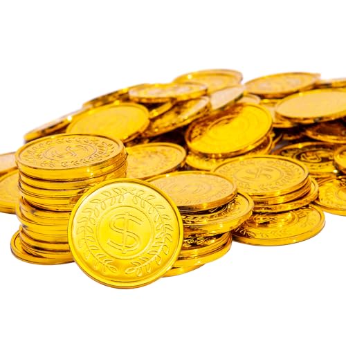Liatunou 100 Pcs Plastic Gold Coins BulkPirate Gold Coins for Treasure Hunt GamesParty DecorationsPirate GamesParadeRewardsNovelty Party Favors - Image 1