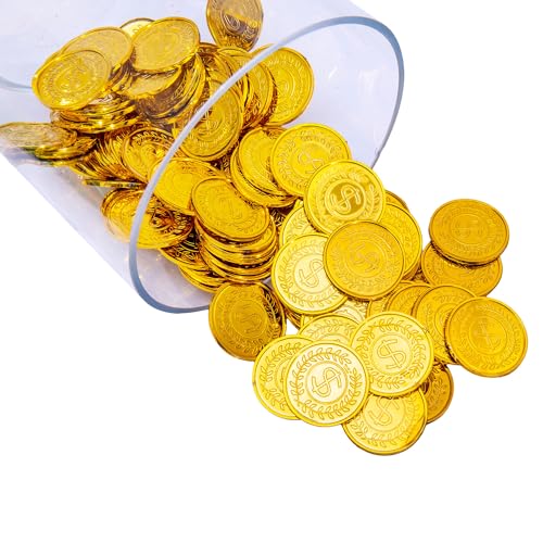 Liatunou 100 Pcs Plastic Gold Coins BulkPirate Gold Coins for Treasure Hunt GamesParty DecorationsPirate GamesParadeRewardsNovelty Party Favors - Image 5