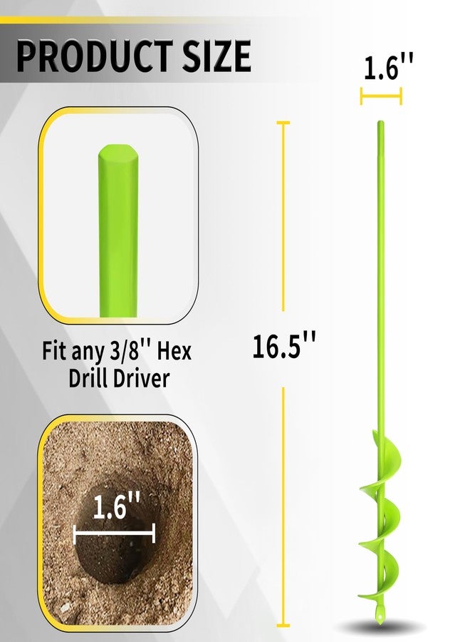 SORANGEUN Auger Drill Bit for Planting 1.6"x16.5" Garden Auger Spiral Drill Bit,Bulb Auger for Cordless Drill,Soil Auger for Post Hole Digger,Garden Auger for 3/8” Hex Driver Drill Solid Shaft - Image 2