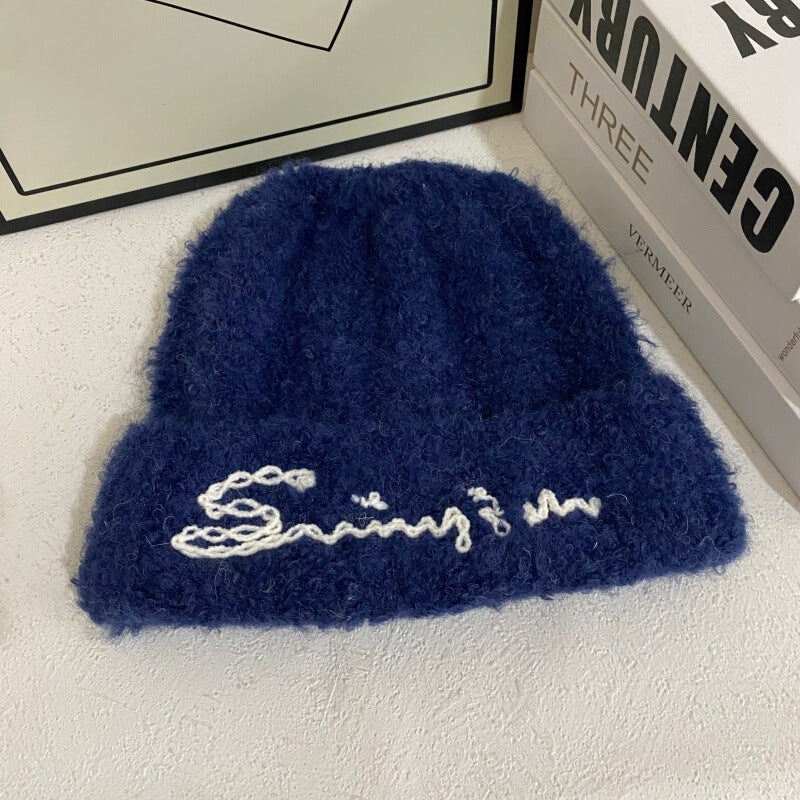 Letter Beanie Women Autumn Winter Stretch Warm Ear Protection Hat Acrylic - Image 1