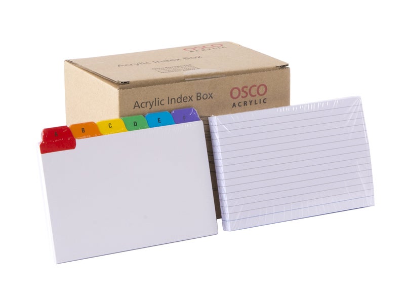 OSCO Medium Clear Acrylic Index Box, A to Z Divider Tabs, 100 Lined Note Cards, 5" x 4", Ruled Revision Flash Cards, Recipe Notes, Office Contacts Filing, Desktop Organiser - Image 5