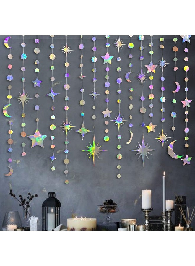 pinkblume Iridescent Star Moon Circle Dot Garland Party Decoration Kit Hanging Crescent and Twinkle Little Star Streamer Bunting Banner for Kids First Birthday Ramadan EID Mubarak Baby Shower Wedding Decor - Image 1