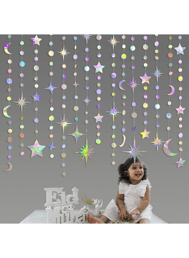 pinkblume Iridescent Star Moon Circle Dot Garland Party Decoration Kit Hanging Crescent and Twinkle Little Star Streamer Bunting Banner for Kids First Birthday Ramadan EID Mubarak Baby Shower Wedding Decor - Image 3