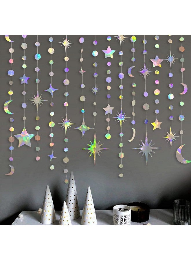 pinkblume Iridescent Star Moon Circle Dot Garland Party Decoration Kit Hanging Crescent and Twinkle Little Star Streamer Bunting Banner for Kids First Birthday Ramadan EID Mubarak Baby Shower Wedding Decor - Image 4