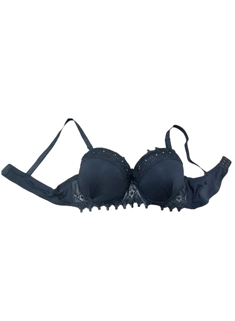 Women's Push-Up Bra with Embellished Lace and Shiny Rhinestones  - Image 2