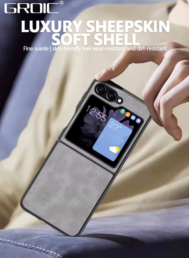 Samsung Galaxy Z Flip 5 Grey Case, Minimalist Design Samsung Z Flip 5 Cover, Thin TPU Edge Shockproof PU Leather Protective Phone Case for Samsung Galaxy Z Flip 5 5g