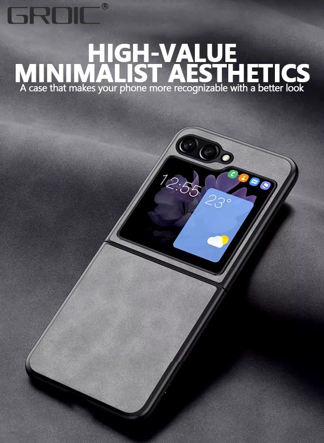 Samsung Galaxy Z Flip 5 Grey Case, Minimalist Design Samsung Z Flip 5 Cover, Thin TPU Edge Shockproof PU Leather Protective Phone Case for Samsung Galaxy Z Flip 5 5g