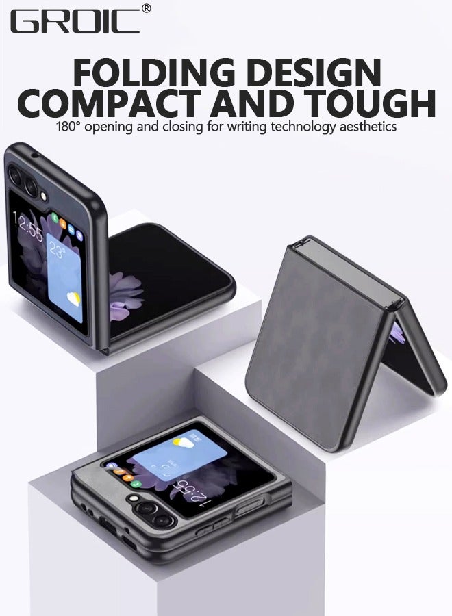 Samsung Galaxy Z Flip 5 Grey Case, Minimalist Design Samsung Z Flip 5 Cover, Thin TPU Edge Shockproof PU Leather Protective Phone Case for Samsung Galaxy Z Flip 5 5g