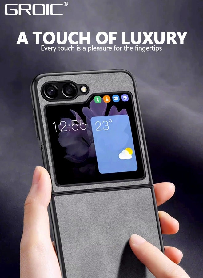 Samsung Galaxy Z Flip 5 Grey Case, Minimalist Design Samsung Z Flip 5 Cover, Thin TPU Edge Shockproof PU Leather Protective Phone Case for Samsung Galaxy Z Flip 5 5g