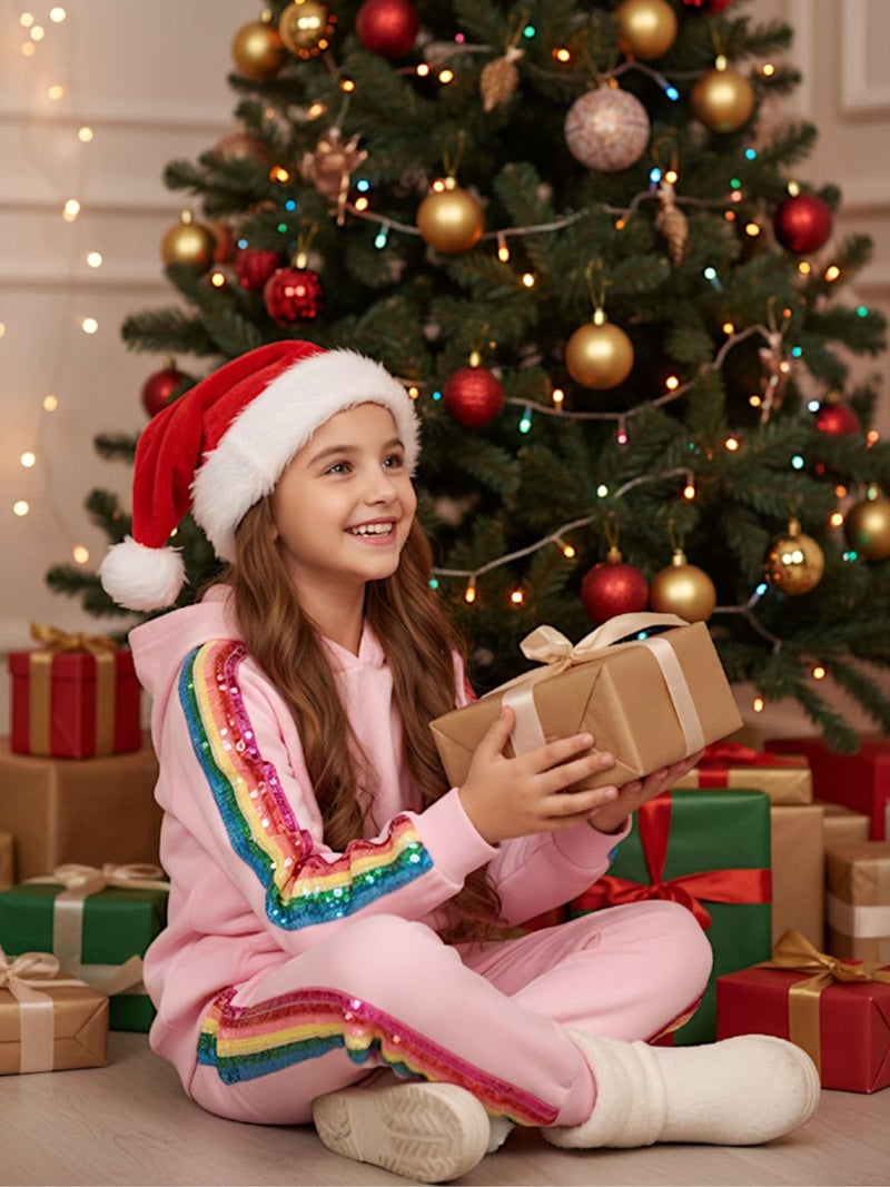 WELAKEN Girls 2 Piece Outfit Rainbow Sequin Striped Sweatshirt & Sweatpants Clothing Set - Image 5