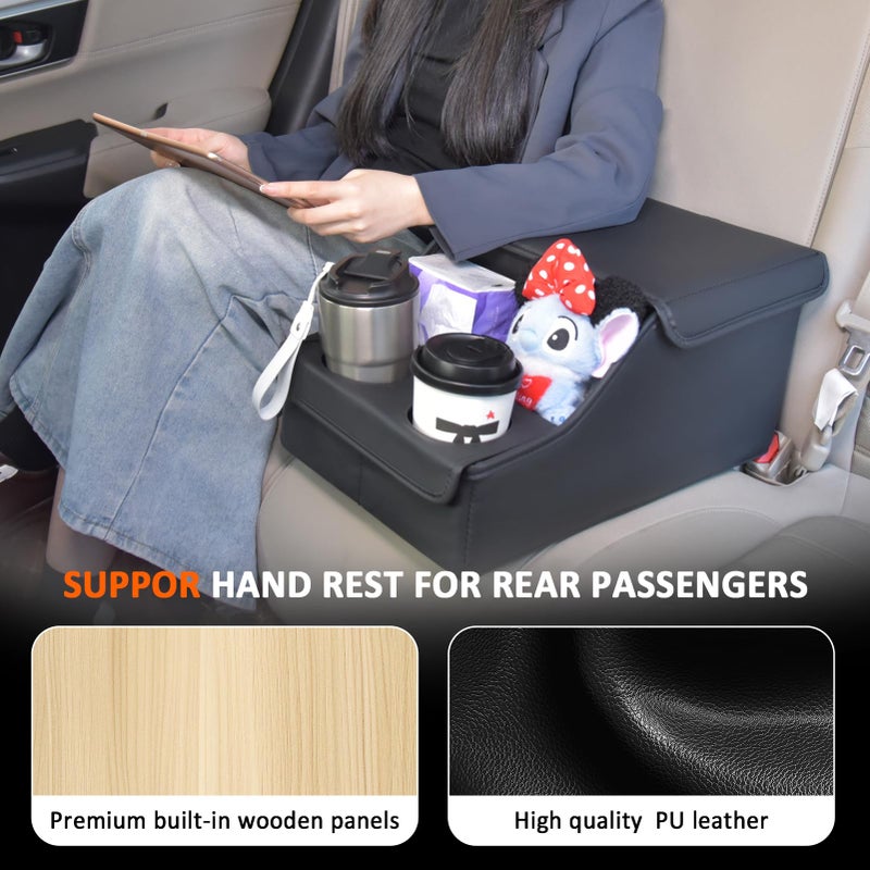 SLOGENTO Backseat Car Organizer, Middle Seat Organizer With 4 Storage Compartments 2 Cup Holders, Back Seat Center Hand Rest Toy Storage for Toddler Kids Family Travel Roadtrip Essentials for SUV Truck Van - Image 2