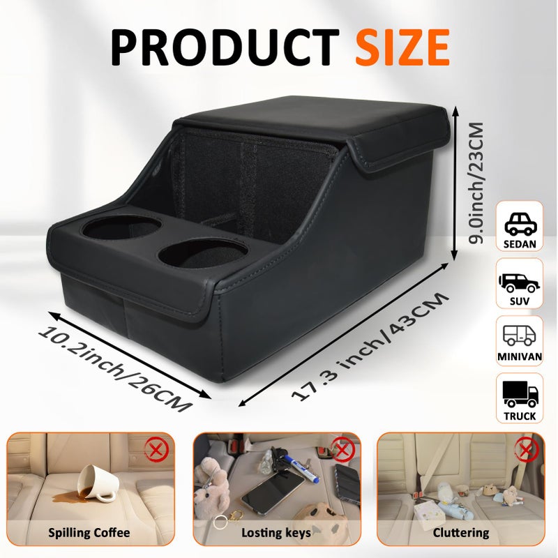 SLOGENTO Backseat Car Organizer, Middle Seat Organizer With 4 Storage Compartments 2 Cup Holders, Back Seat Center Hand Rest Toy Storage for Toddler Kids Family Travel Roadtrip Essentials for SUV Truck Van - Image 5