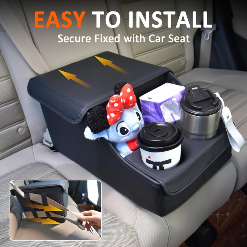 SLOGENTO Backseat Car Organizer, Middle Seat Organizer With 4 Storage Compartments 2 Cup Holders, Back Seat Center Hand Rest Toy Storage for Toddler Kids Family Travel Roadtrip Essentials for SUV Truck Van - Image 4