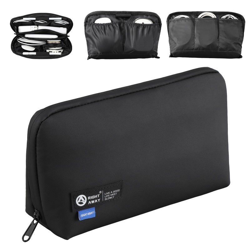 RIGHT AWAY Travel Tech Pouchï¼ŒWaterproof Cord Caseï¼ŒElectronics Organizer Travel Caseï¼ŒCable Organizer Storage Bag For Phone, Charger, Accessories(BLACK) - Image 1