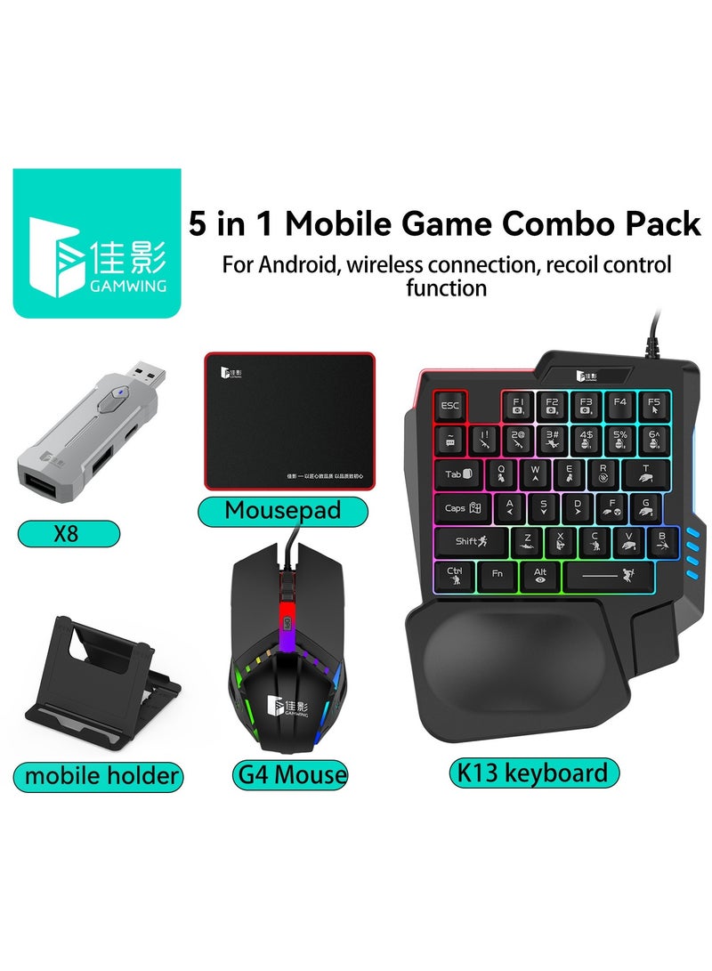 Gamwing محول لوحة مفاتيح وفأرة للألعاب المحمولة مجموعة Gamwing X8 5 في 1 حزمة ألعاب موبايل لنظام أندرويد HarmonyOS Hyper OS سامسونج، وظيفة التحكم في الارتداد اتصال بلوتوث 5.3 - Image 1