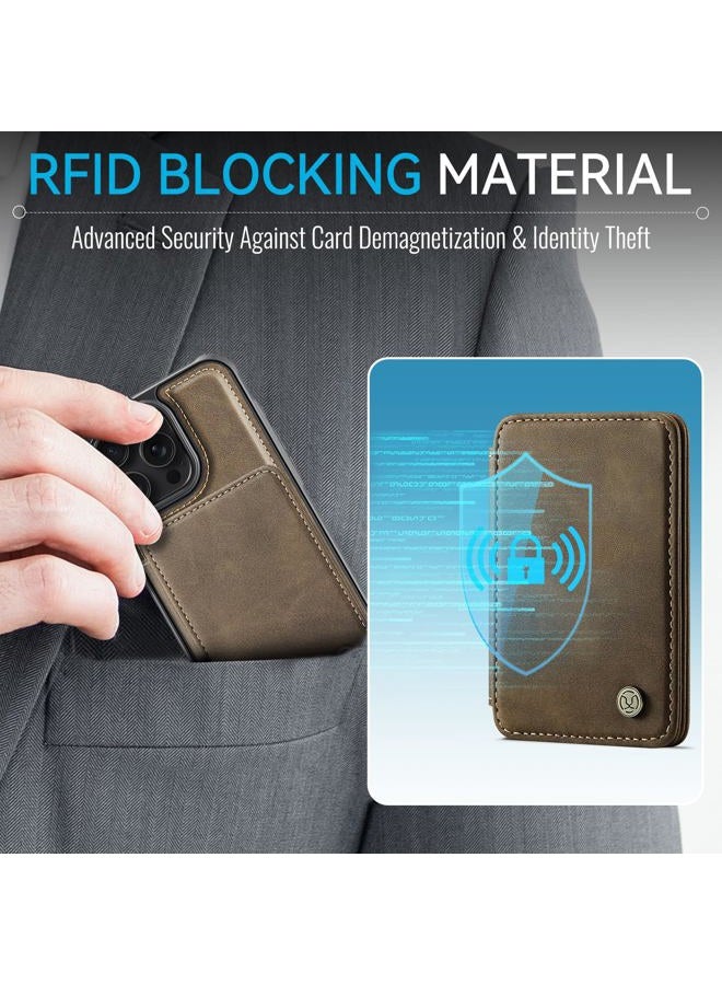 Usroom Compatible with Magsafe for iPhone 12 Pro Max Wallet Case Magnetic Card Holder, RFID Blocking 2 in 1 Detachable Kickstand Shockproof Cover for Women Men, Brown - Image 3