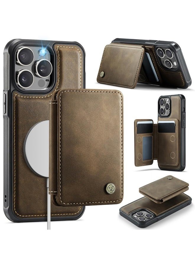 Usroom Compatible with Magsafe for iPhone 12 Pro Max Wallet Case Magnetic Card Holder, RFID Blocking 2 in 1 Detachable Kickstand Shockproof Cover for Women Men, Brown - Image 1