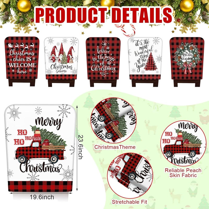 FuWeave 6 Pcs Christmas Chair Covers Red Black Buffalo Plaid Chair Back Covers Xmas Chair Protector Slipcovers Washable Winter Dining Room Seat Covers for Home Hotel Kitchen Decorations - Image 3