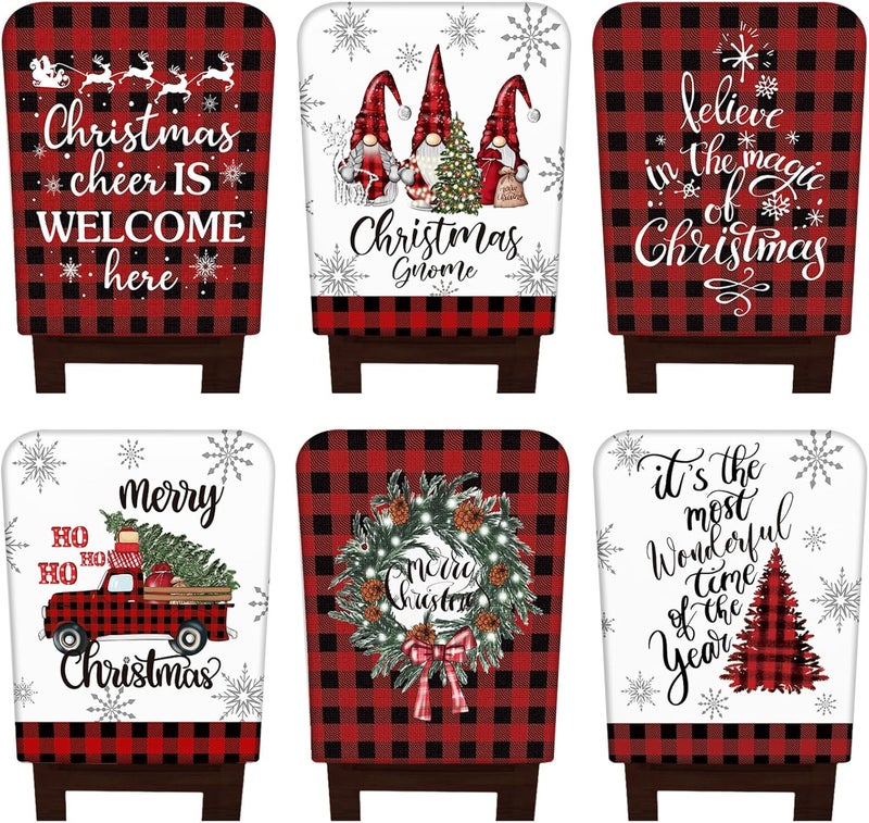 FuWeave 6 Pcs Christmas Chair Covers Red Black Buffalo Plaid Chair Back Covers Xmas Chair Protector Slipcovers Washable Winter Dining Room Seat Covers for Home Hotel Kitchen Decorations - Image 1