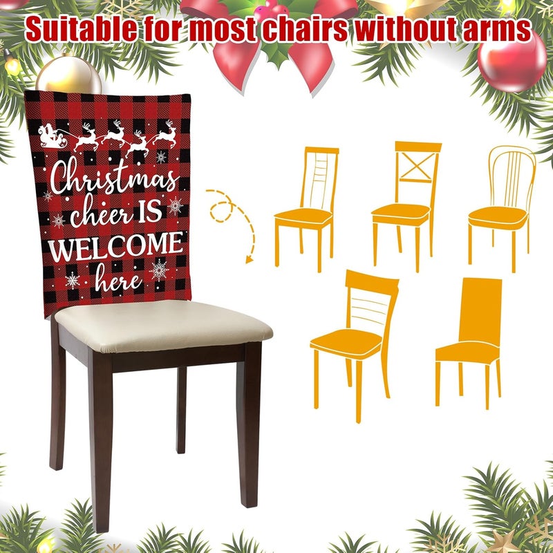 FuWeave 6 Pcs Christmas Chair Covers Red Black Buffalo Plaid Chair Back Covers Xmas Chair Protector Slipcovers Washable Winter Dining Room Seat Covers for Home Hotel Kitchen Decorations - Image 4