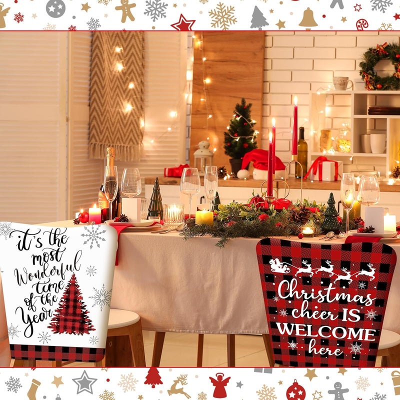 FuWeave 6 Pcs Christmas Chair Covers Red Black Buffalo Plaid Chair Back Covers Xmas Chair Protector Slipcovers Washable Winter Dining Room Seat Covers for Home Hotel Kitchen Decorations - Image 2