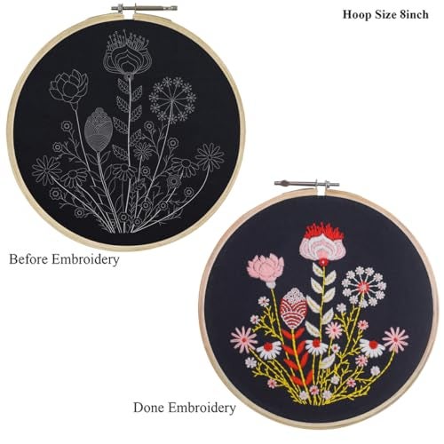 Embroiderymaterial Cross Stitch Embroidery Kit For Beginners, Floral Garden Design Pattern With Pre Printed Cloth Fabric, Instructions Papers, Threads & Needles All Materials Included,Multicolor - Image 2