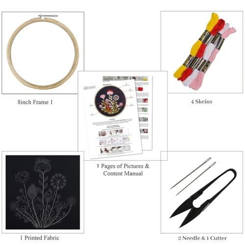 Embroiderymaterial Cross Stitch Embroidery Kit For Beginners, Floral Garden Design Pattern With Pre Printed Cloth Fabric, Instructions Papers, Threads & Needles All Materials Included,Multicolor - Image 3
