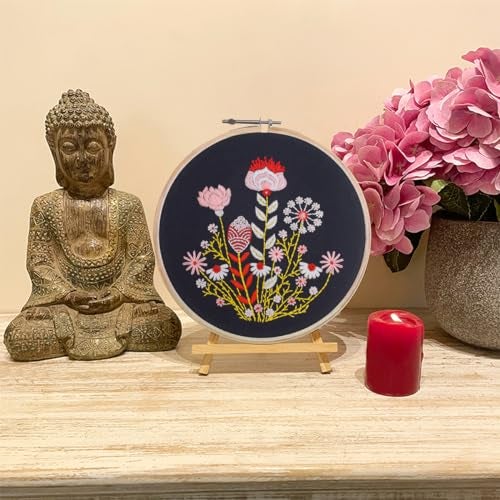 Embroiderymaterial Cross Stitch Embroidery Kit For Beginners, Floral Garden Design Pattern With Pre Printed Cloth Fabric, Instructions Papers, Threads & Needles All Materials Included,Multicolor - Image 5