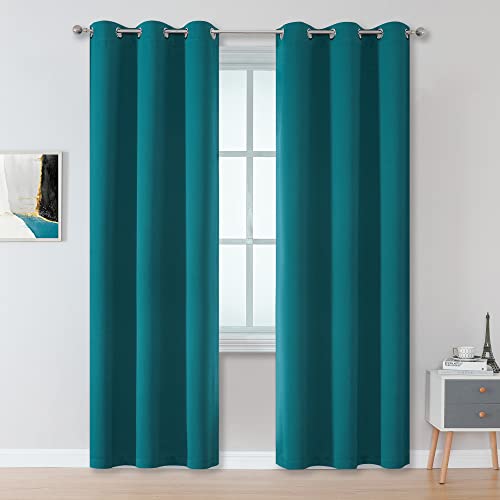 DUALIFE Dark Teal Curtains 84 Inch Length 2 Panels Set Grommet Curtain Drapes Insulated Thermal Room Darkening Blackout Curtains for Bedroom Boy Kids Room 42 x 84 Inches Long - Image 1