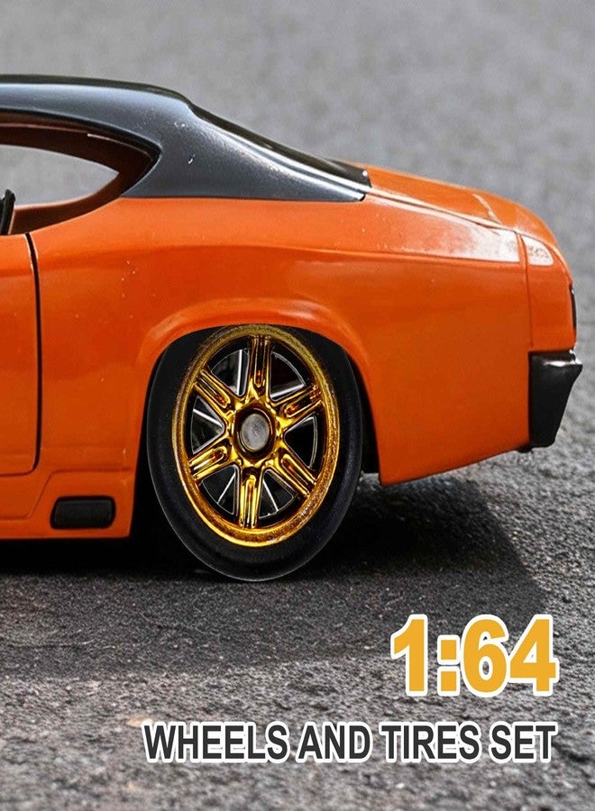 MECCANIXITY 4 Set 1/64 Wheels and Tires Set, Real Riders Rims Includes Axles for RC Diecast Car DIY Model, 10-Spoke Gold Silver Black White Rims 11 x 5.4mm - Image 5