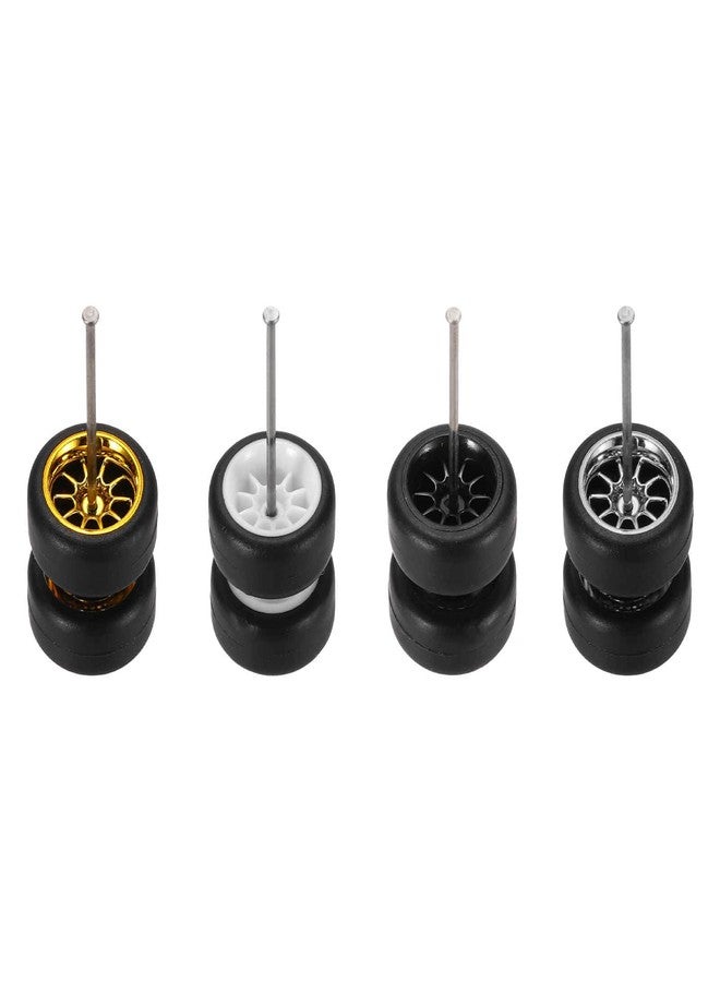 MECCANIXITY 4 Set 1/64 Wheels and Tires Set, Real Riders Rims Includes Axles for RC Diecast Car DIY Model, 10-Spoke Gold Silver Black White Rims 11 x 5.4mm - Image 1