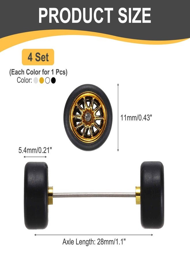 MECCANIXITY 4 Set 1/64 Wheels and Tires Set, Real Riders Rims Includes Axles for RC Diecast Car DIY Model, 10-Spoke Gold Silver Black White Rims 11 x 5.4mm - Image 2
