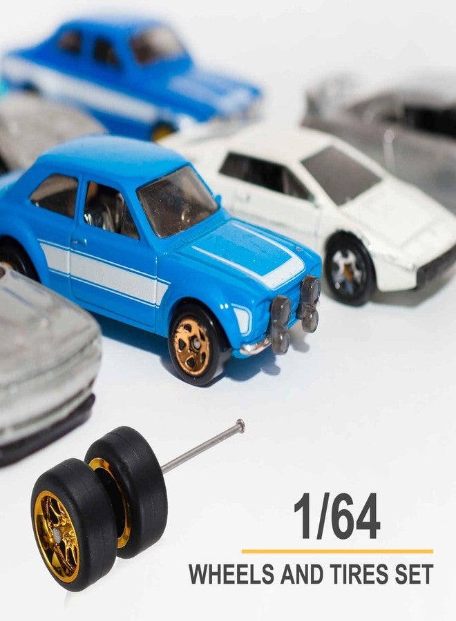 MECCANIXITY 4 Set 1/64 Wheels and Tires Set, Real Riders Rims Includes Axles for RC Diecast Car DIY Model, 10-Spoke Gold Silver Black White Rims 11 x 5.4mm - Image 3