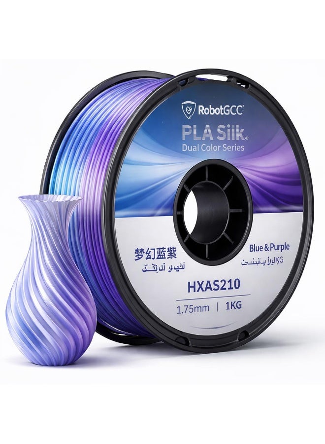 RobotGCC PLA Silk Dual Color Blue & Purple 3D Printer Filament, 1.75mm 1KG, Galaxy Blue-Purple Color Shift, Low-Warping FDM PLA for Galaxy Decor and Fantasy Models - Image 1