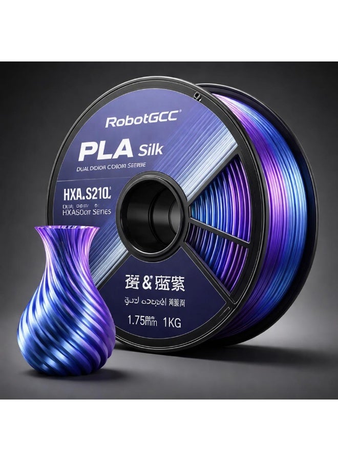 RobotGCC PLA Silk Dual Color Blue & Purple 3D Printer Filament, 1.75mm 1KG, Galaxy Blue-Purple Color Shift, Low-Warping FDM PLA for Galaxy Decor and Fantasy Models - Image 2