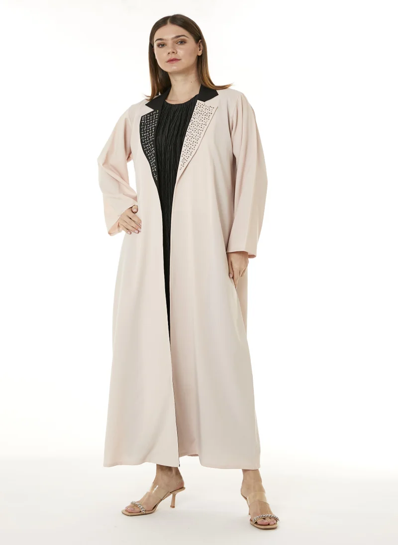 Moistreet MOiSTREET Peach Indonesian Crepe Hand Embellished Abaya