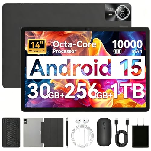 Urao Tablet｜14 inch Android 16 Tablet｜30GB RAM 256GB ROM ｜1920 * 1200 IPS FHD｜10000mAh 30W Fast Charging｜Octa-core Processor｜Wi-Fi 6, BT 5.4｜Dual Camera with Gemini AI｜Keyboard｜Stylus｜Case｜Headphone - Image 1