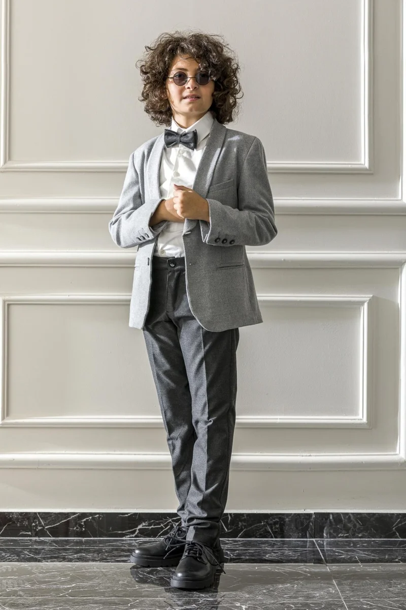 نكساكتيف Children's Youth Bow Tie Jacket Shirt Trousers Suit Graduation Prom Festive Wedding Groom Suit Set of 4 NX-5010