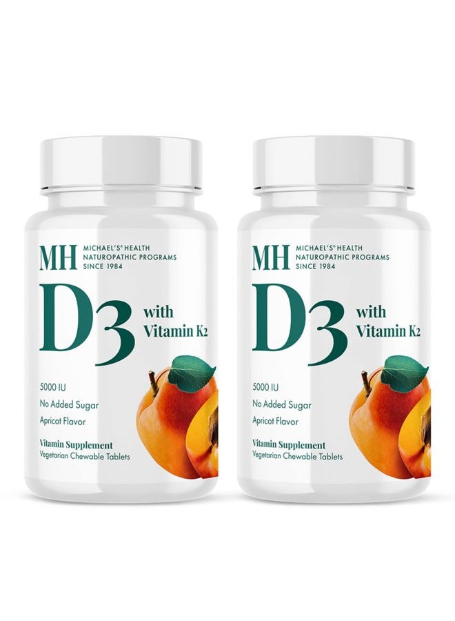 Michael's Health Naturopathic Programs Vitamin D3 with K2-90 Chewable Tablets, Pack of 2 - Apricot Flavor - Skeletal & Immune System Support - No Added Sugar - Vegetarian - 180 Total Servings - Image 1