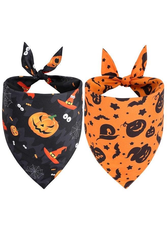 Vivifying Halloween Dog Bandanas 2 Pack, Sorceress Hat and Pumpkins Halloween Accessories for Pets, Dog Scarf Costume for Trick-or-Treating, Photo Prop, and Party Decor (Large, Orange & Black) - Image 1