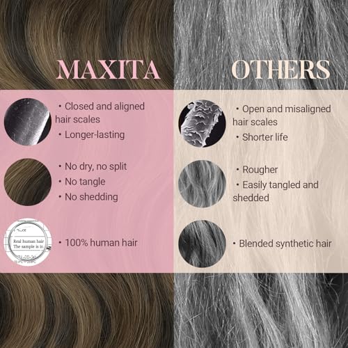 MAXITA Clip in Hair Extensions Real Human Hair, 70g 5pcs Balayage Dark Brown Mixed Chestnut Brown 18 Inch, Remy Natural Hair Straight for Women - Image 3