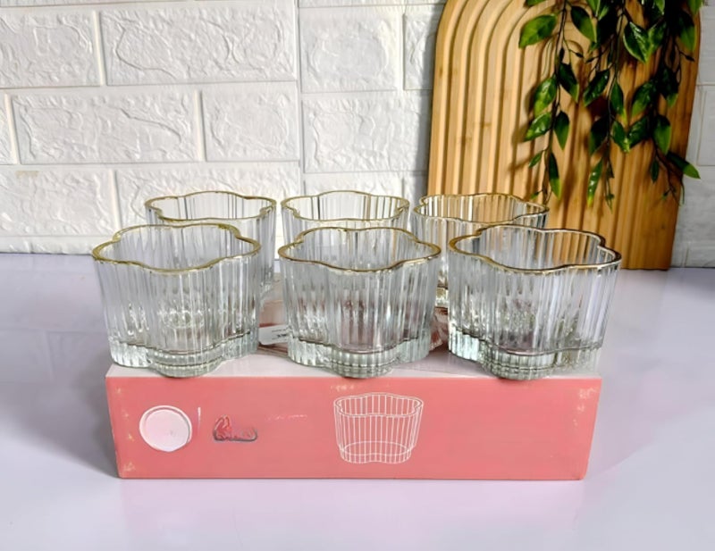 6-Piece Crystal Glass Dish Set - Gold-Edged Serving Bowls for Rice Pudding, Custard, and Salads, Perfect for Special Occasions