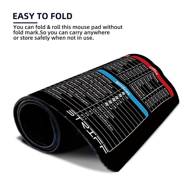 Striff حصيرة مكتب اختصارات لوحة المفاتيح لنظام ويندوز ومكتب | وسادة ماوس للألعاب بحجم موسع (800 مم × 300 مم × 2 مم) حواف مخيطة | قاعدة مطاطية غير قابلة للانزلاق | كمبيوتر محمول | وسادة لوحة المفاتيح والماوس (اختصارات لوحة المفاتيح) - Image 3